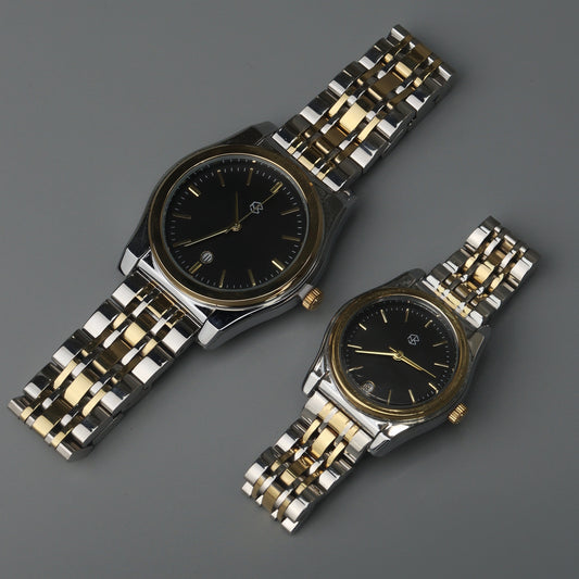 GANACHE Couple’s Two-Tone Watch – Black Watch Face Quartz Fashion Timepiece