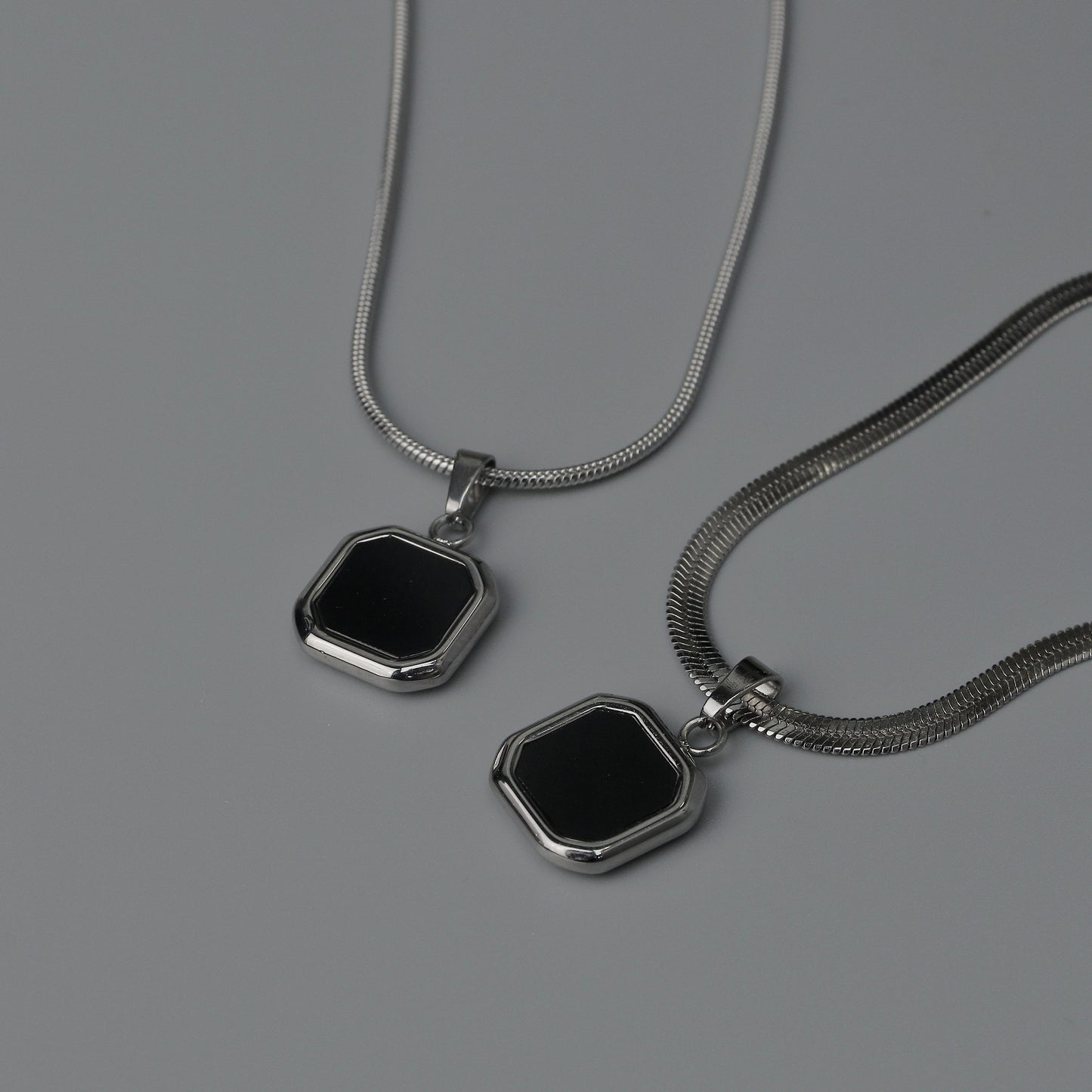 Men Jewelry FRYZER Black Square Silver Types Chain Necklace For Men's