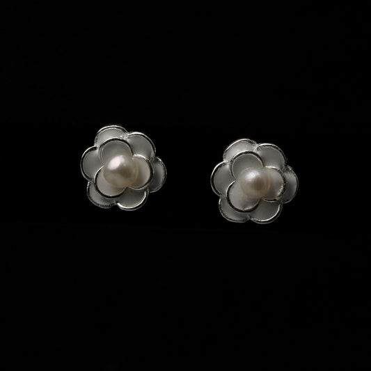 ADA S925 Silver Flower Pearl Stud Earrings Women's
