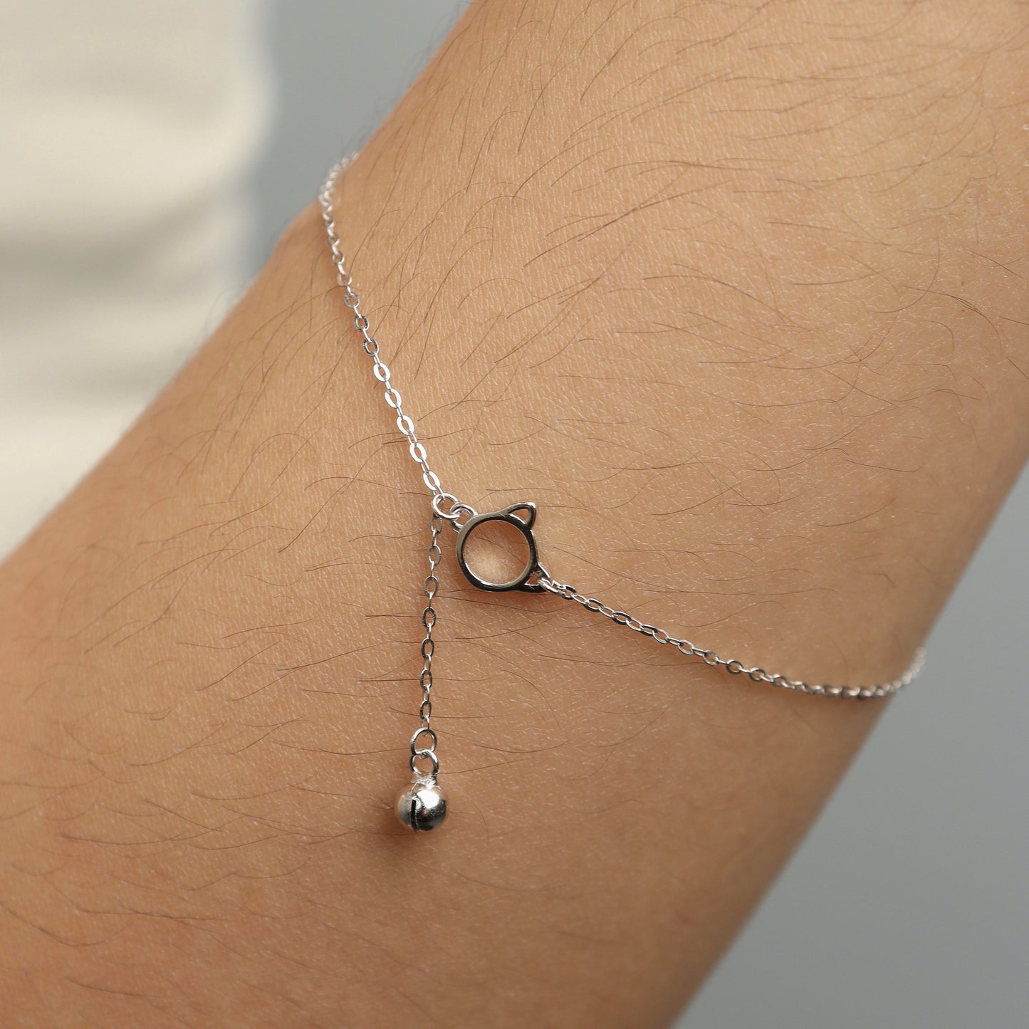 FALVION S925 Silver Hollow Cat Simple Bell for Women Men Bracelet