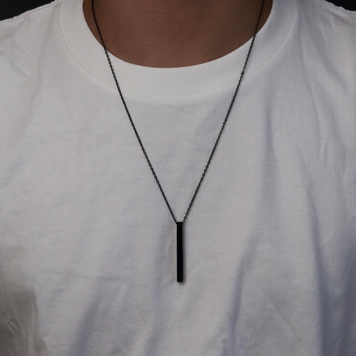 Men Jewelry RYDER Black Vertical Bar Pendant Chain Necklace For Men's