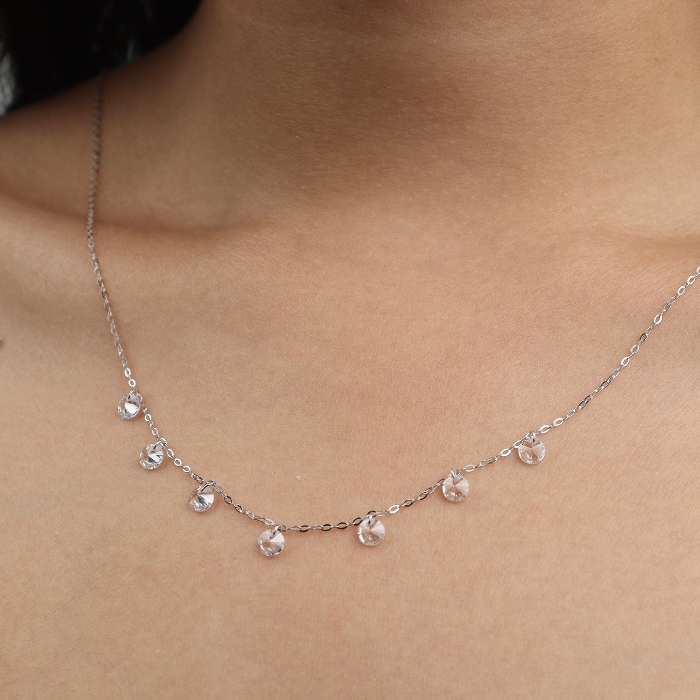 DRISELE S925 Silver Little Stars Dangling Pendant Chain Necklace for Women