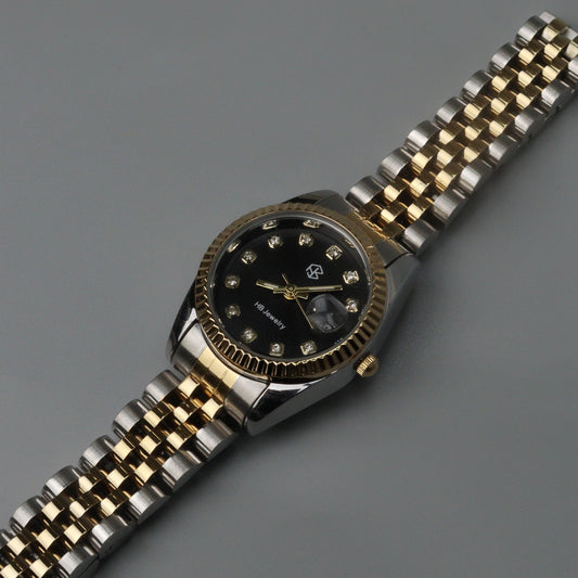 MAUDE Two-Tone Black Dial Quartz Thin Strap Fashion Watch