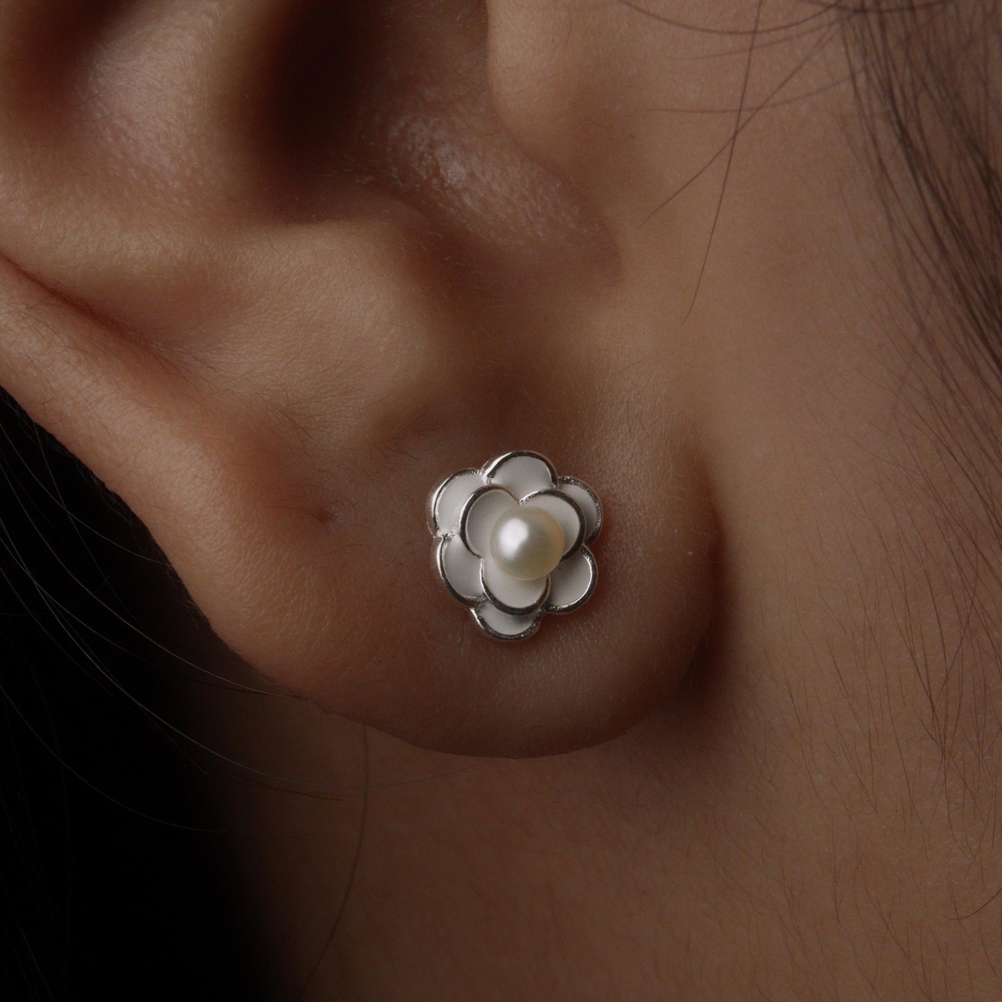 ADA S925 Silver Flower Pearl Stud Earrings Women's