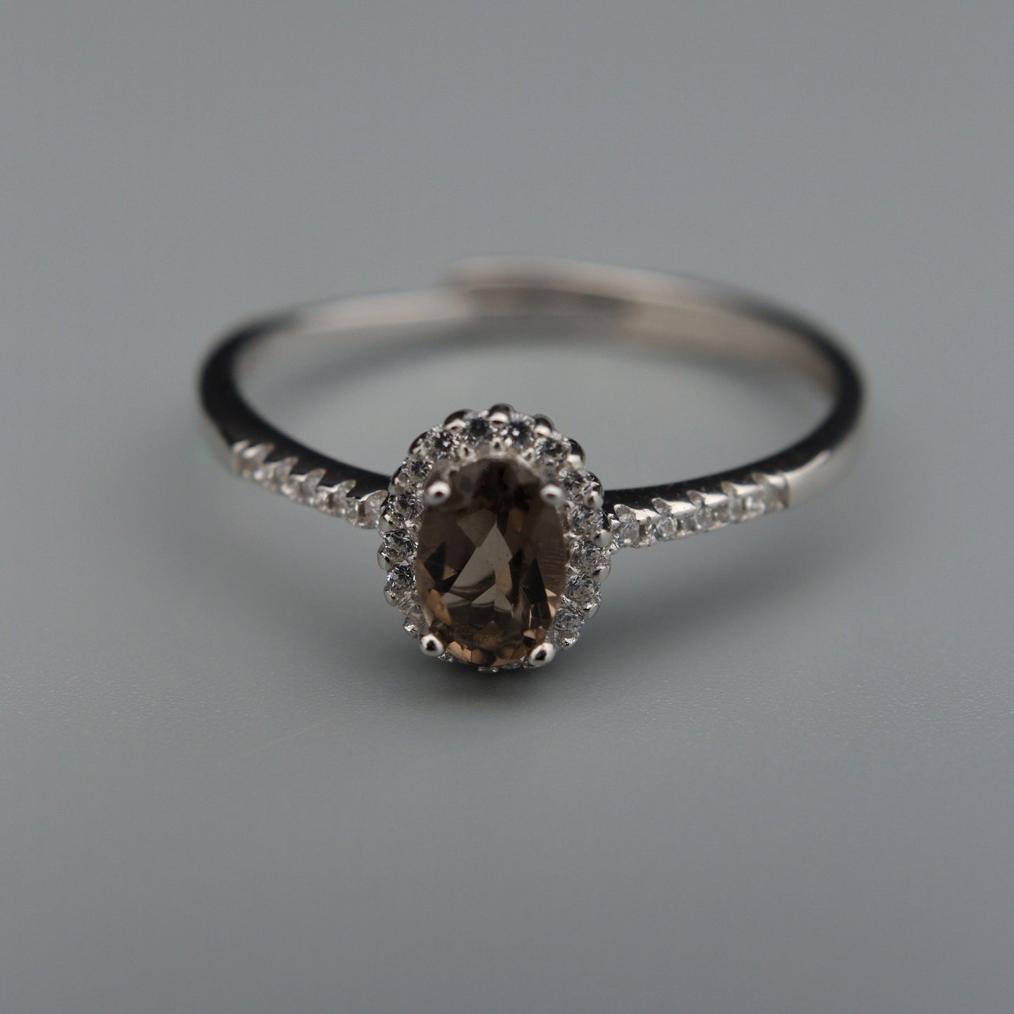 Silver Adjustable Ring Natural Smoky Quartz Gemstone Pawnable Women's Accessories with AGCL Certification