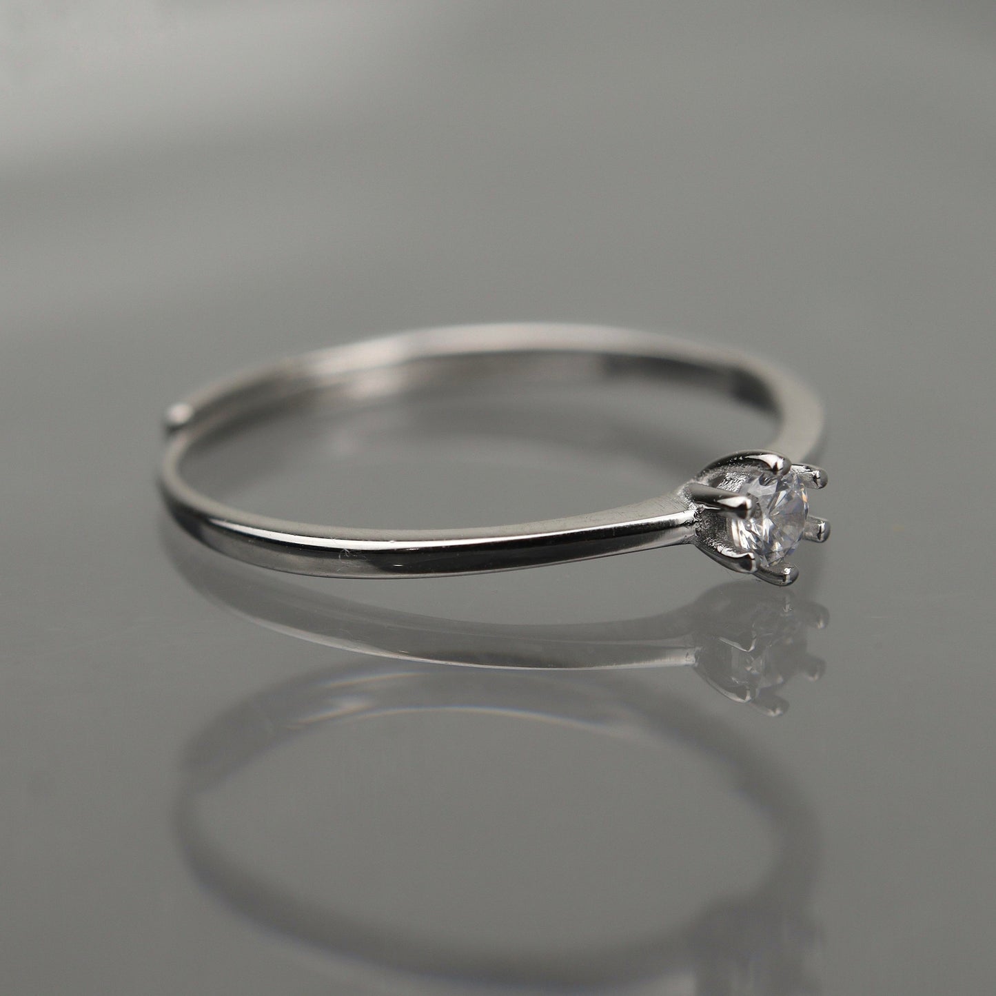 ELENA S925 Silver Embedded Russian Glass Stone Thin Adjustable Ring for Women