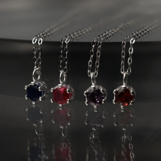 Birth Month Stones S925 Silver Pendant Chain Necklace for Women