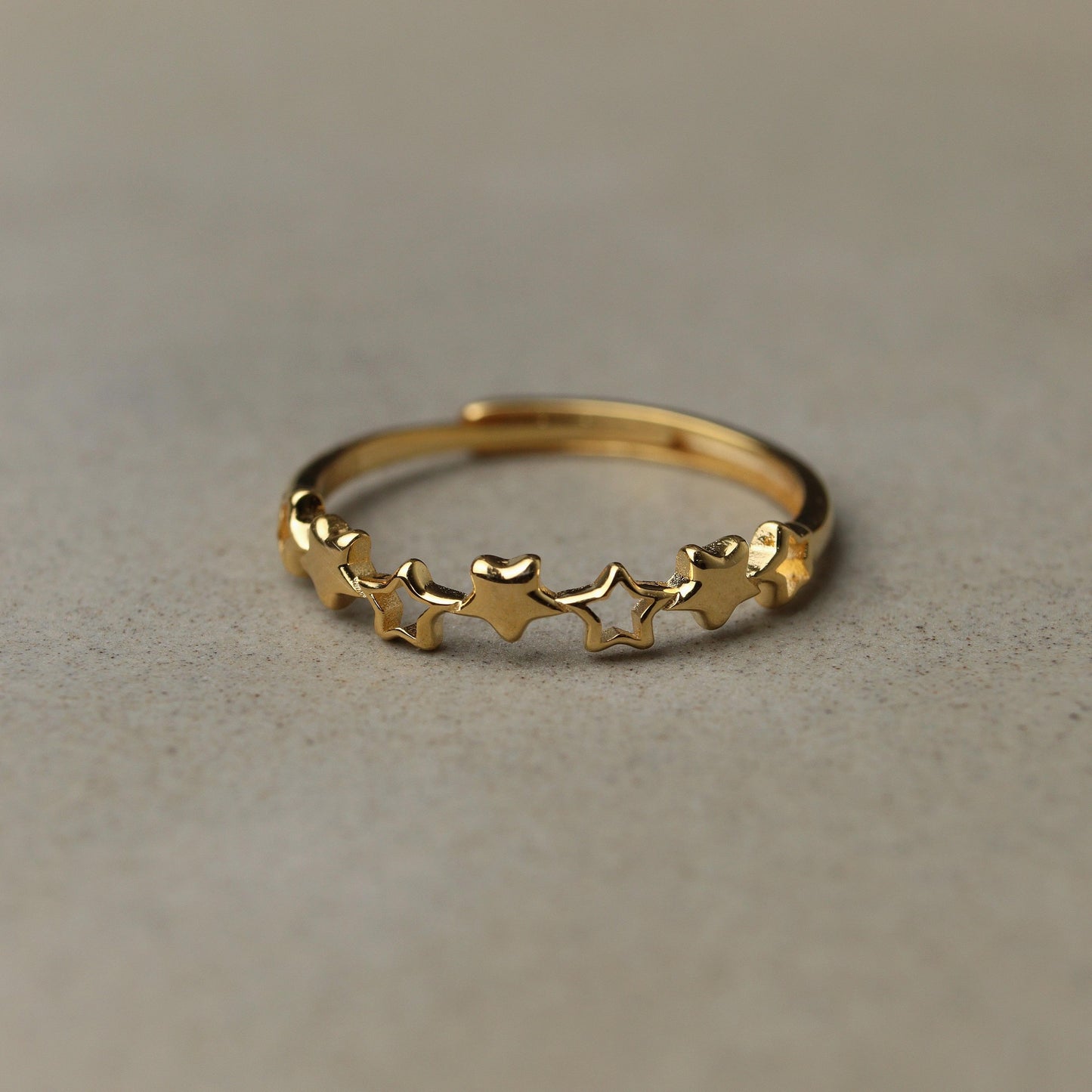 TWINKLE S925 Silver Vermeil Hollow Stars Thin Adjustable Ring for Women