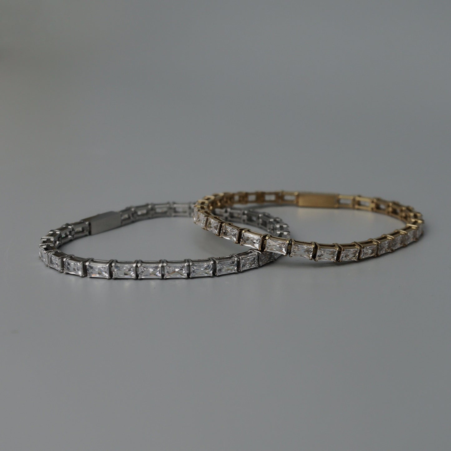 Men Jewelry FINN Gld/Silver Tennis Rectangle Link Bracelet Full Embedded Fashion For Men's