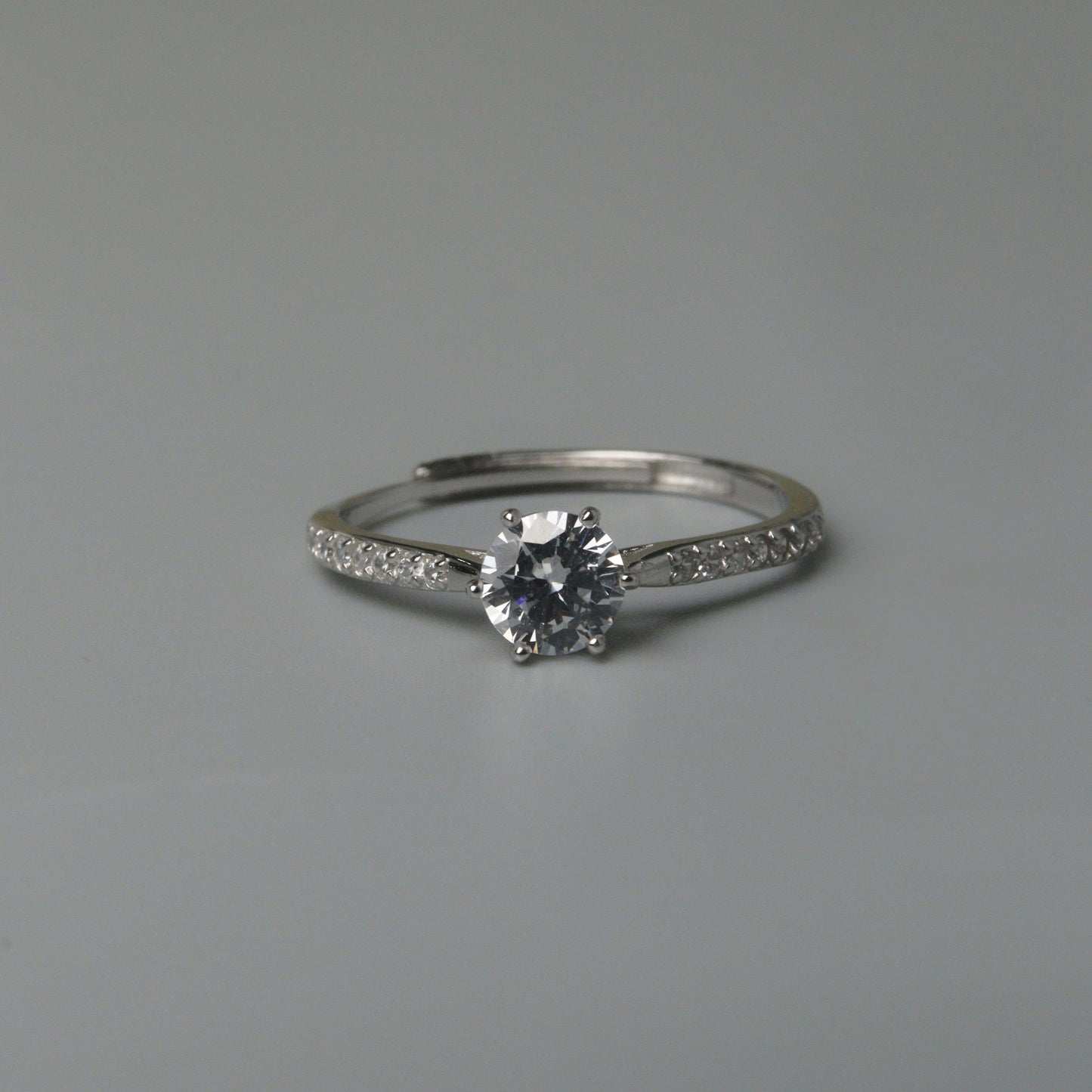 JUNE S925 Silver Engagement Embedded Sides Adjustable Ring for Women