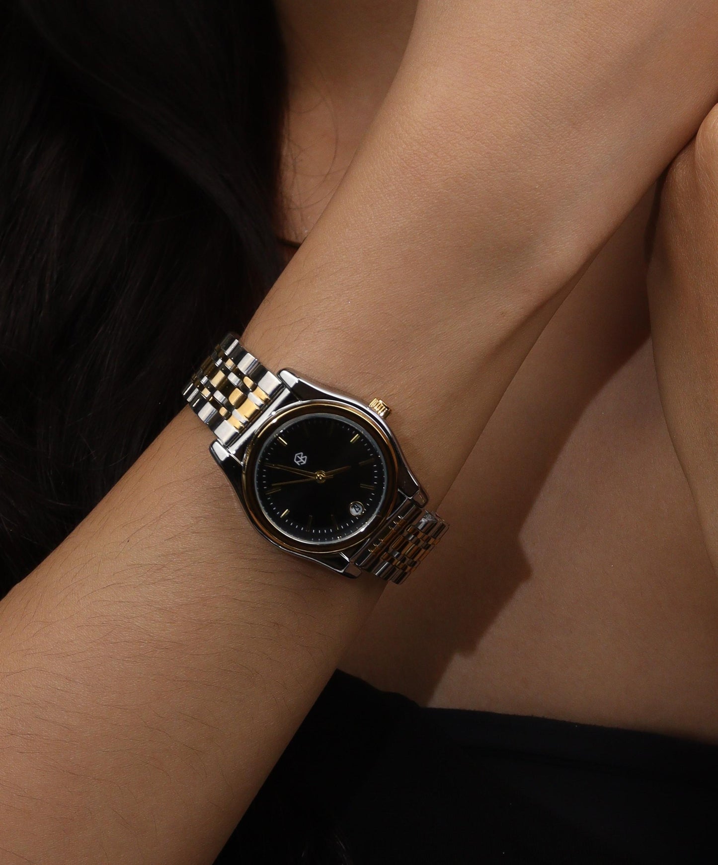 GANACHE Couple’s Two-Tone Watch – Black Watch Face Quartz Fashion Timepiece