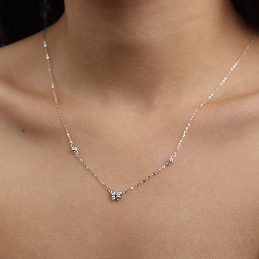 FARAH S925 Silver Mini Buttefly Heart Pendant Chain Necklace for Women