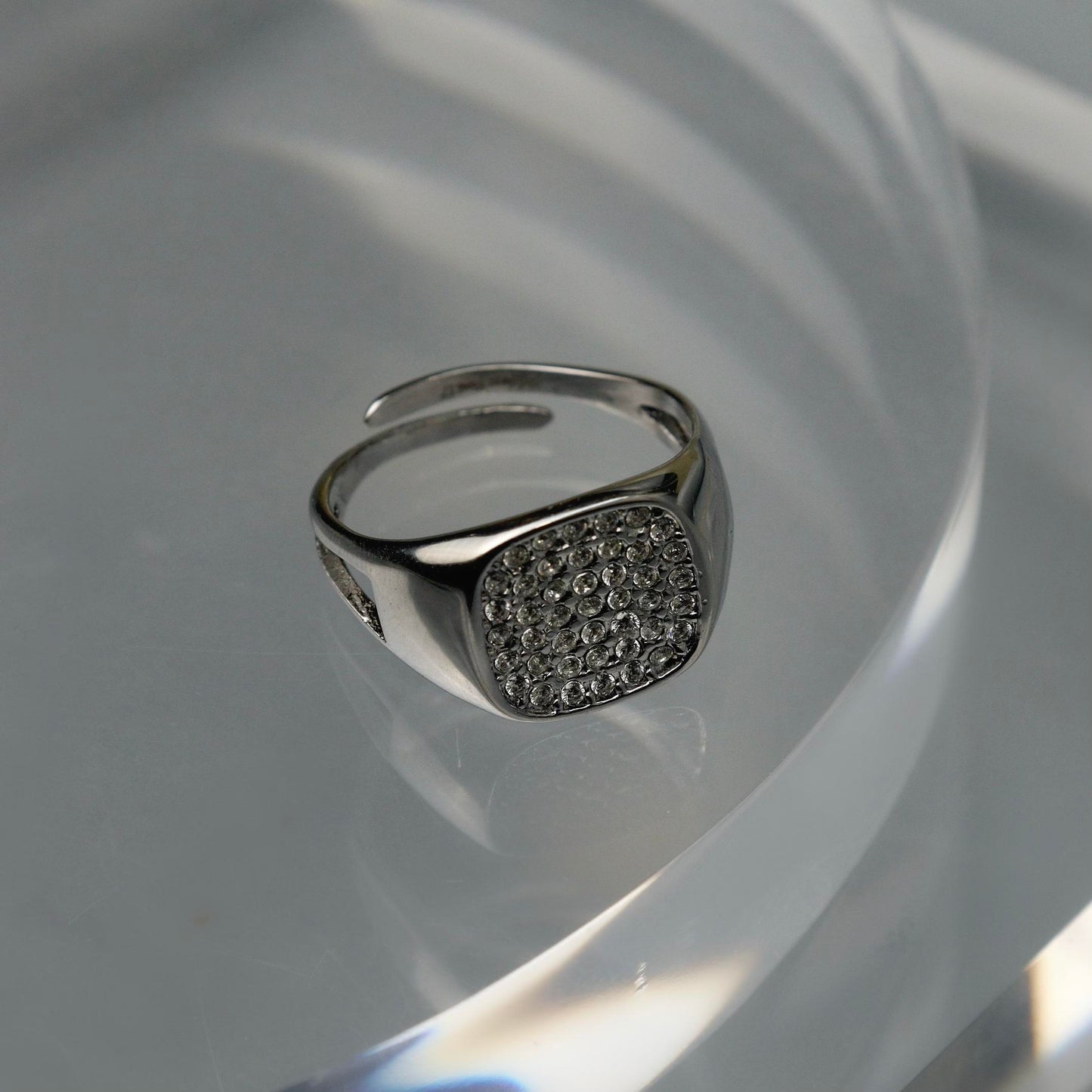 IZHA Gld/Silver Square Centered Embedded Adjustable Ring