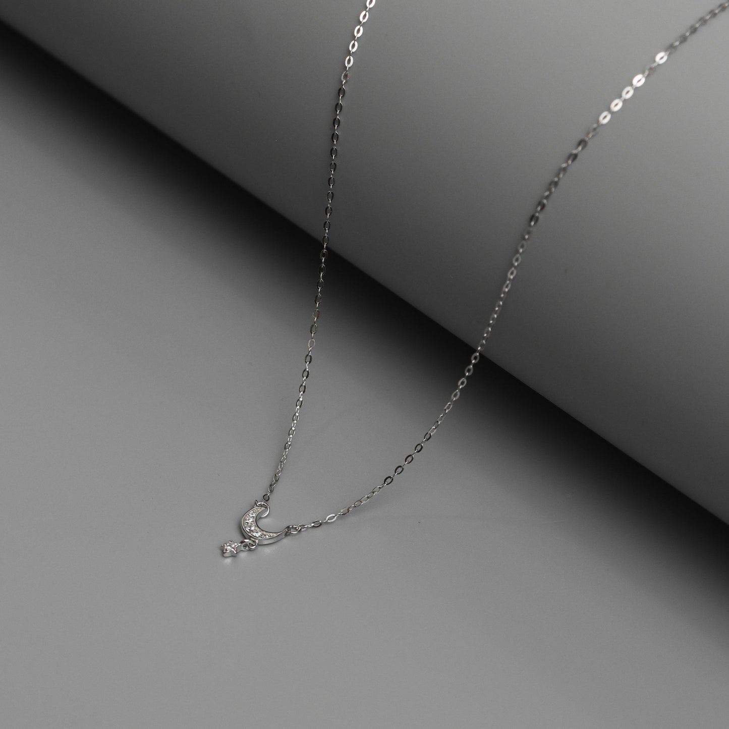 STELLUNE S925 Silver Crescent Moon Chain Necklace for Women