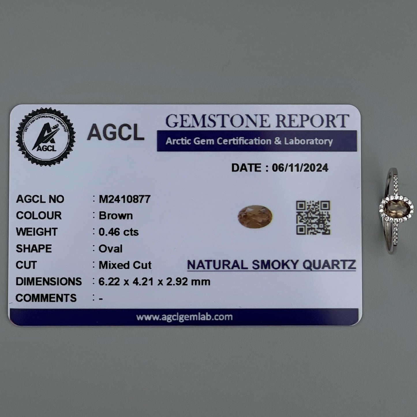 Silver Adjustable Ring Natural Smoky Quartz Gemstone Pawnable Women's Accessories with AGCL Certification