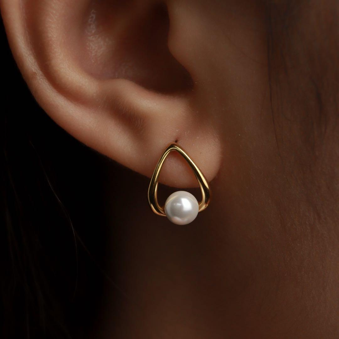 ANILEI Hollow Tear Drop Synthetic Pearl Stud Earrings For Women's