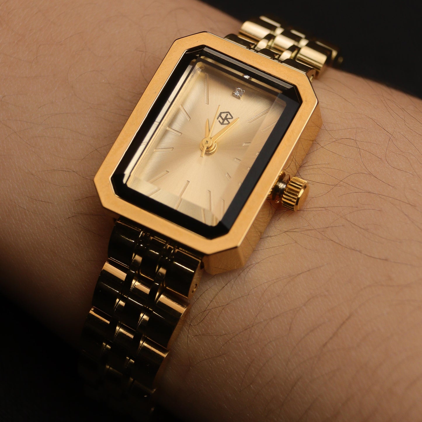 BRULEE Rectangle Case Fashion Quartz Thin Band Strap Watches