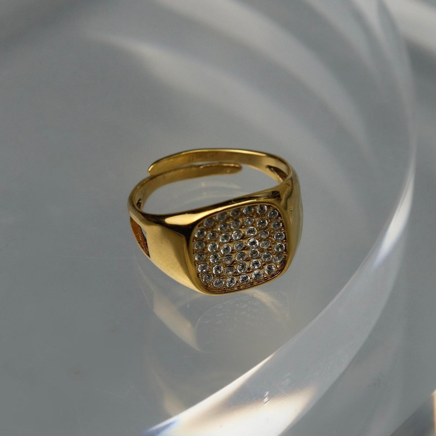 IZHA Gld/Silver Square Centered Embedded Adjustable Ring