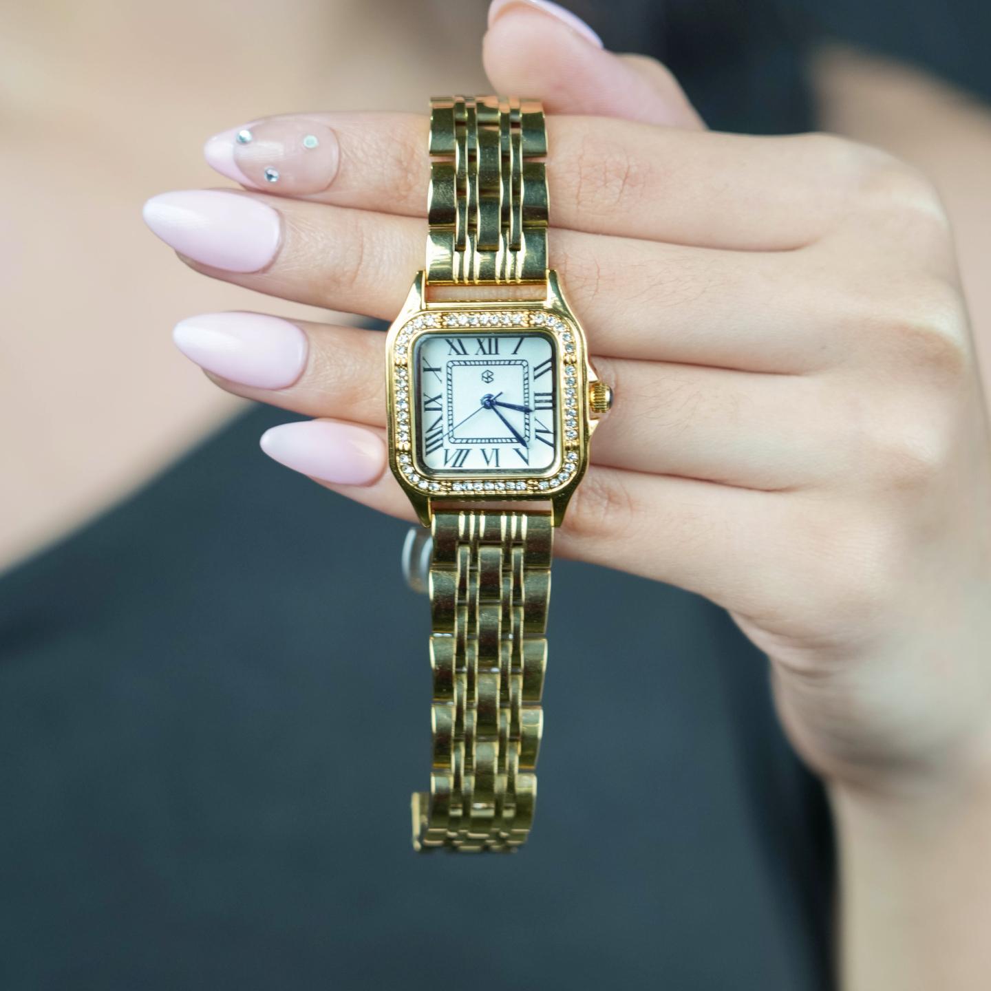 FROSELIX Gold Ice Square Roman Numerical Women's Minimalist Fashion Watch