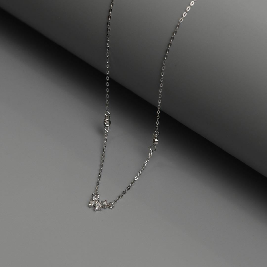 FARAH S925 Silver Mini Buttefly Heart Pendant Chain Necklace for Women
