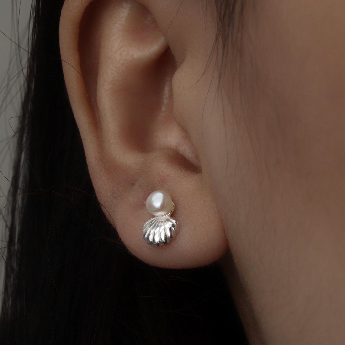 PEBBLE S925 Silver Clamp Pearl Stud Earrings Women's