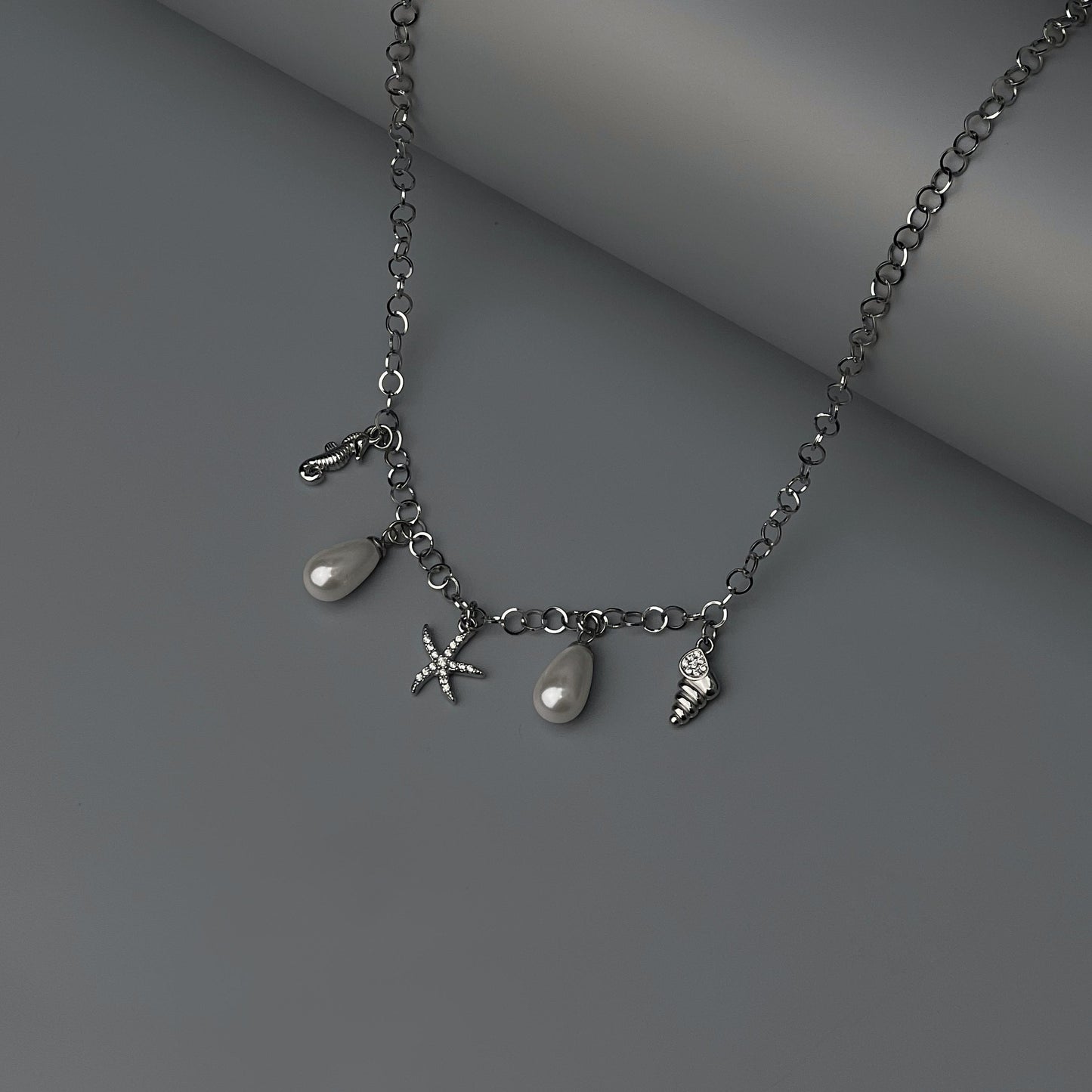 HB Jewelry EL NIDO Silver Synthetic Pearl Summer Pendant Chain Necklace For Women