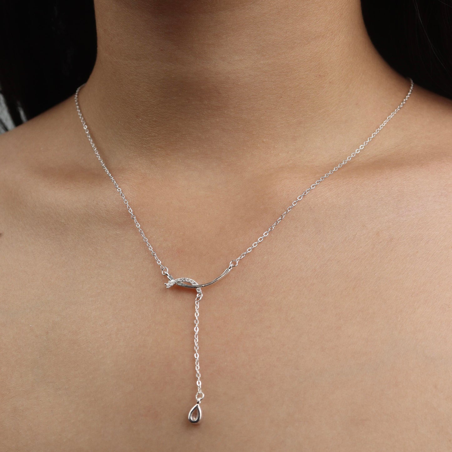 CLAIRO S925 Silver Curve Water Drop Pendant Chain Necklace for Women