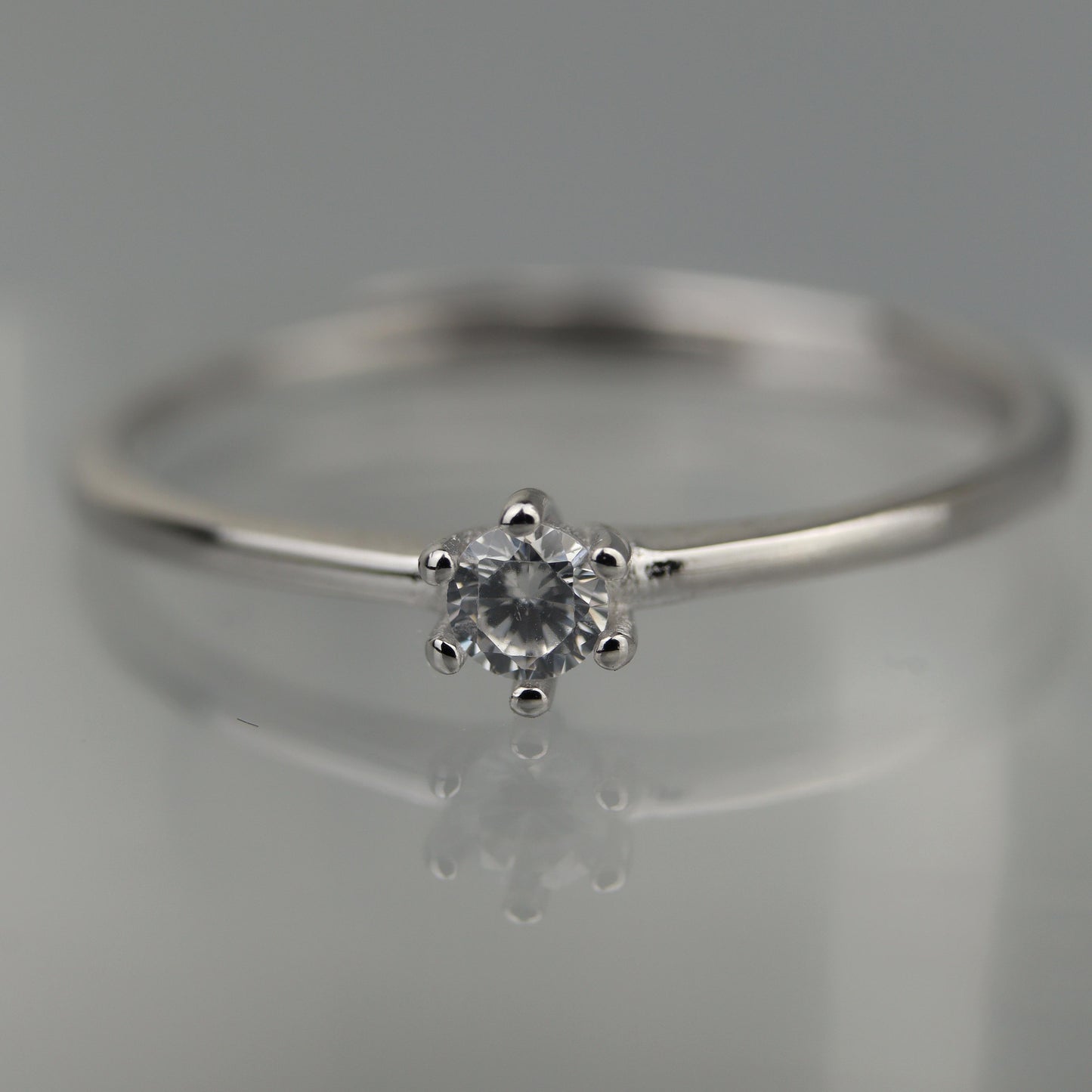 ELENA S925 Silver Embedded Russian Glass Stone Thin Adjustable Ring for Women