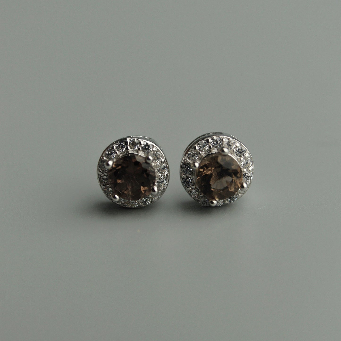 Pawnable Smoky Quartz Gemstone S925 Silver Stud Earrings with AGCL Certification