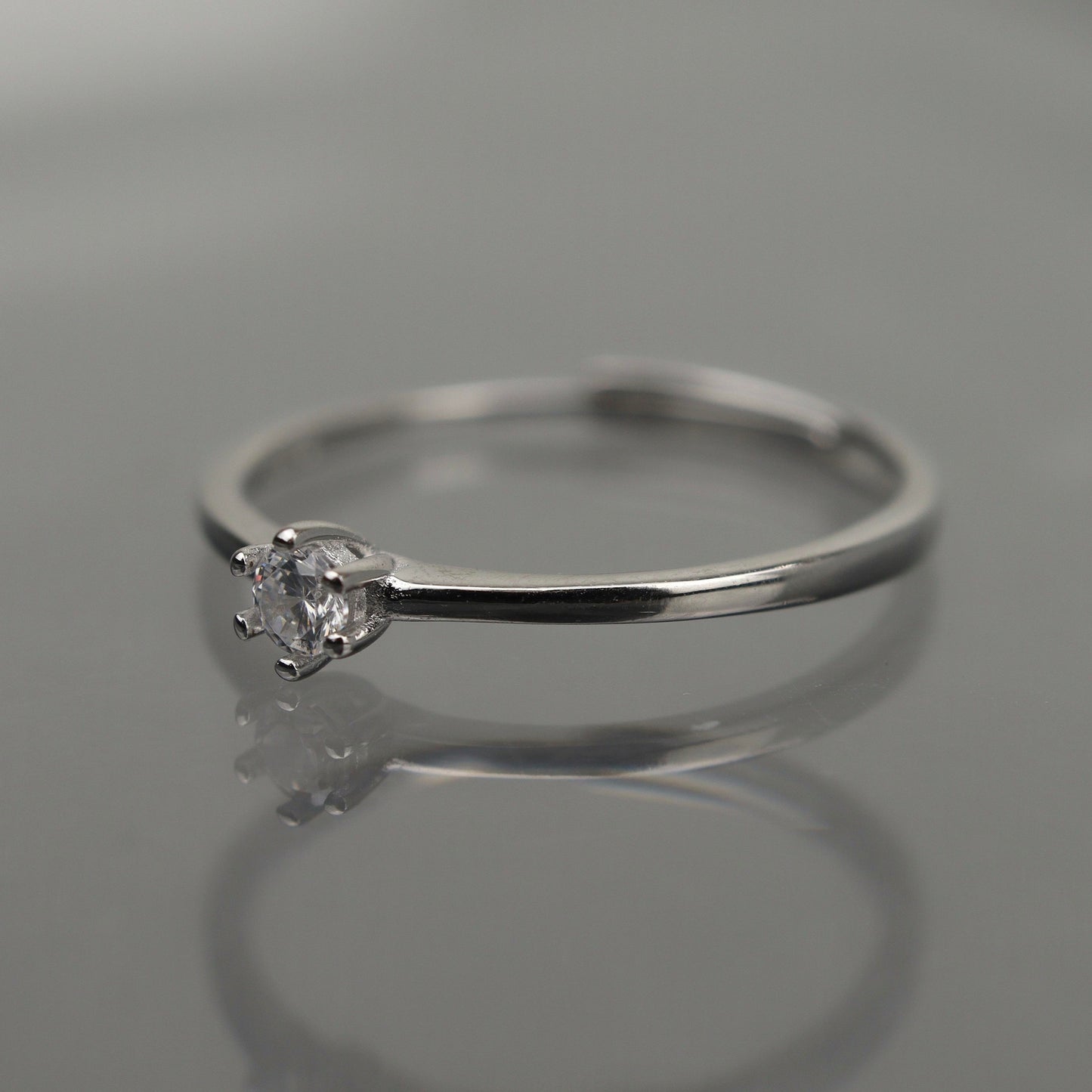 ELENA S925 Silver Embedded Russian Glass Stone Thin Adjustable Ring for Women