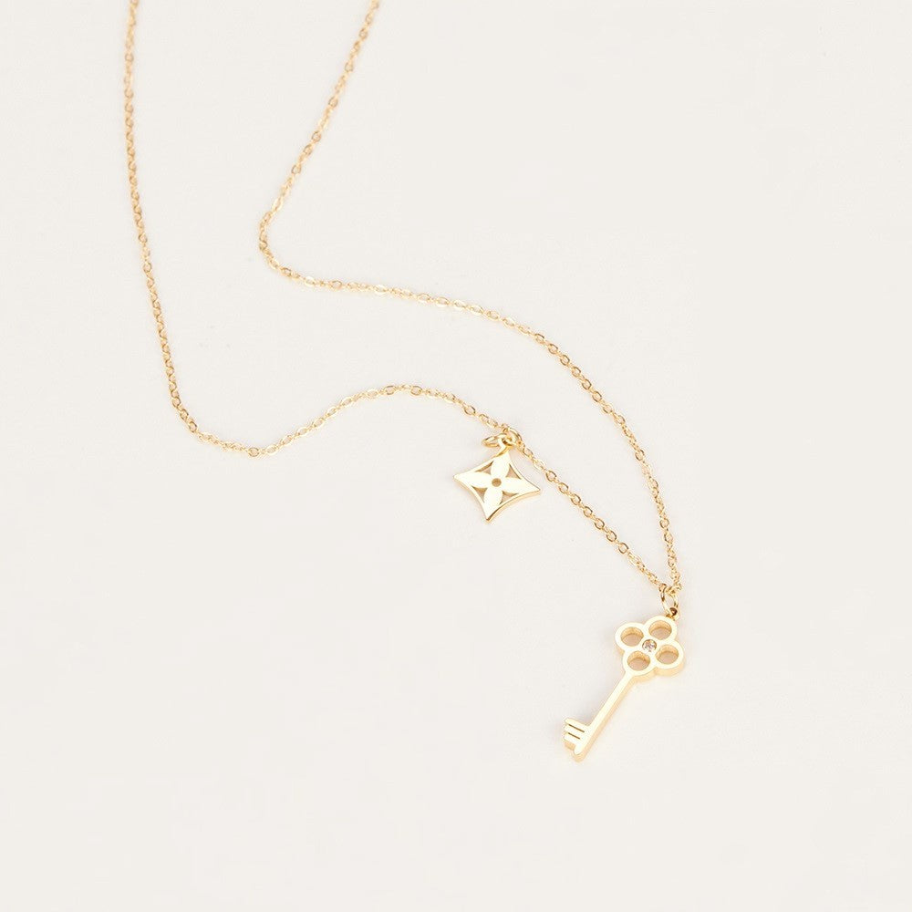 MARICA Gold Plated Crown Key Pendant Chain Necklace