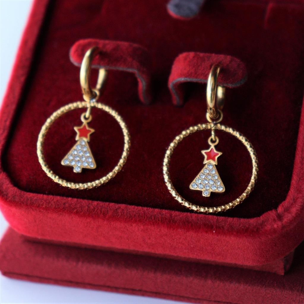 CHRISTMAS TREE Circle With Clip Earrings