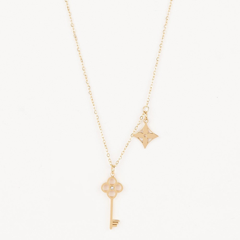 MARICA Gold Plated Crown Key Pendant Chain Necklace