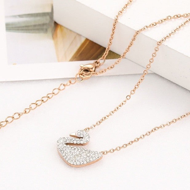 ALINA Rose Gold Plated Swan Pendant Chain Necklace