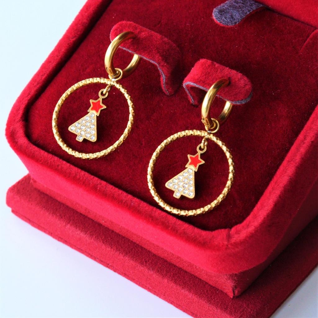 CHRISTMAS TREE Circle With Clip Earrings