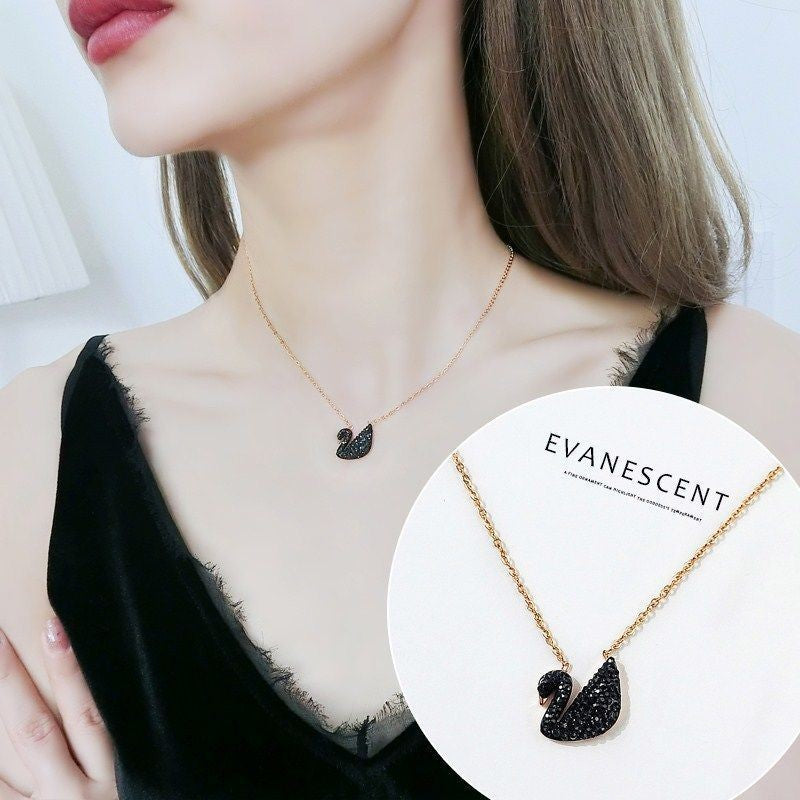 ALINA Rose Gold Plated Swan Pendant Chain Necklace