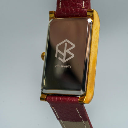 DANIELLA Maroon Rectangular Leather Women’s Fashion Watch