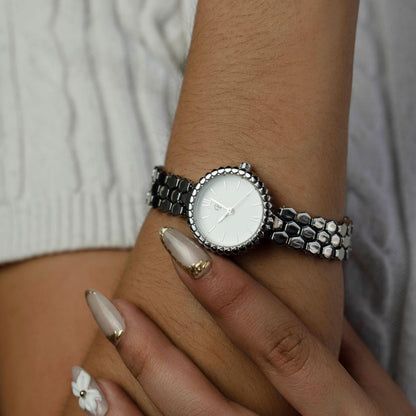 ZELVO Silver Round Hexagon Style Strap Women's Fashion Watch