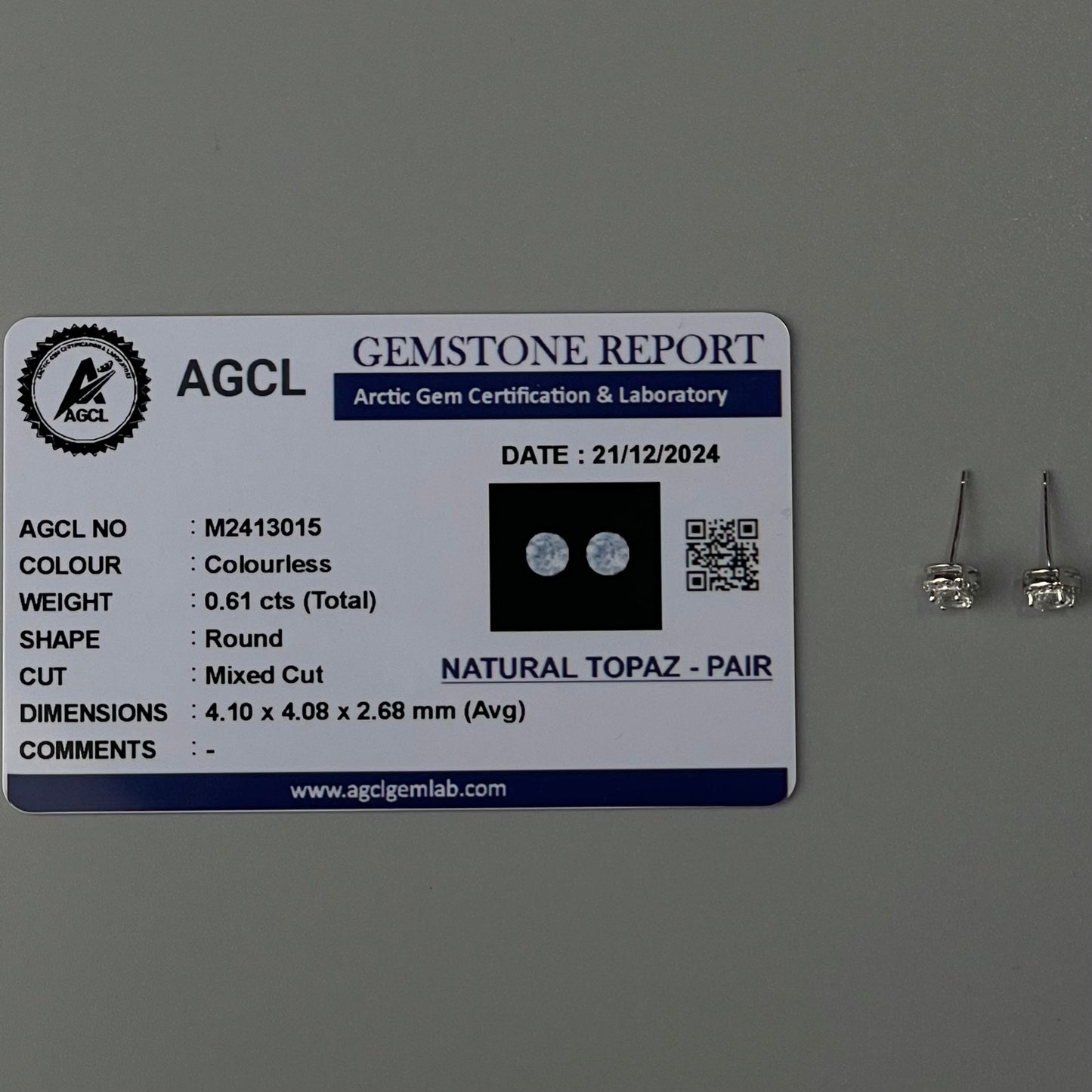 Pawnable Natural Topaz Gemstone S925 Silver Stud Earrings with AGCL Certification