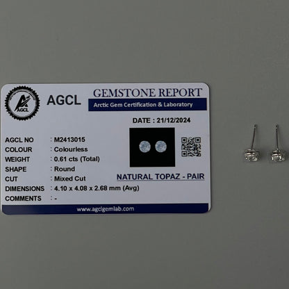 Pawnable Natural Topaz Gemstone S925 Silver Stud Earrings with AGCL Certification