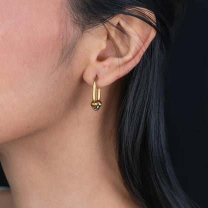 PORA Two Toned Beads Big Oval Hoop Earrings for Women's