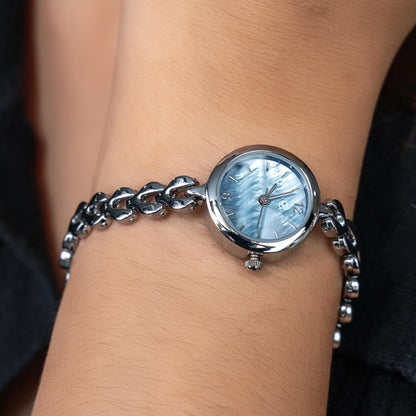 JESSA Blue Dial Silver-Tone Round Slim Minimalist Women’s Quartz Wrist Watch