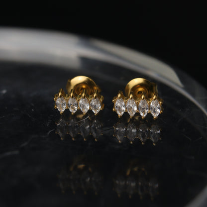 AMUSE Small Line Oval Shape Stud Earrings For Women's