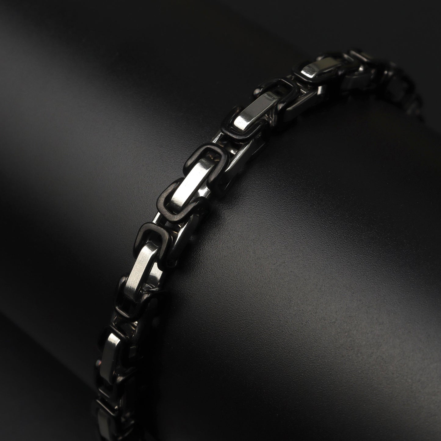 Men Jewelry KENLEY Black/Silver Interlock Bracelet Plain ID Plate No Engraved Fashion For Men
