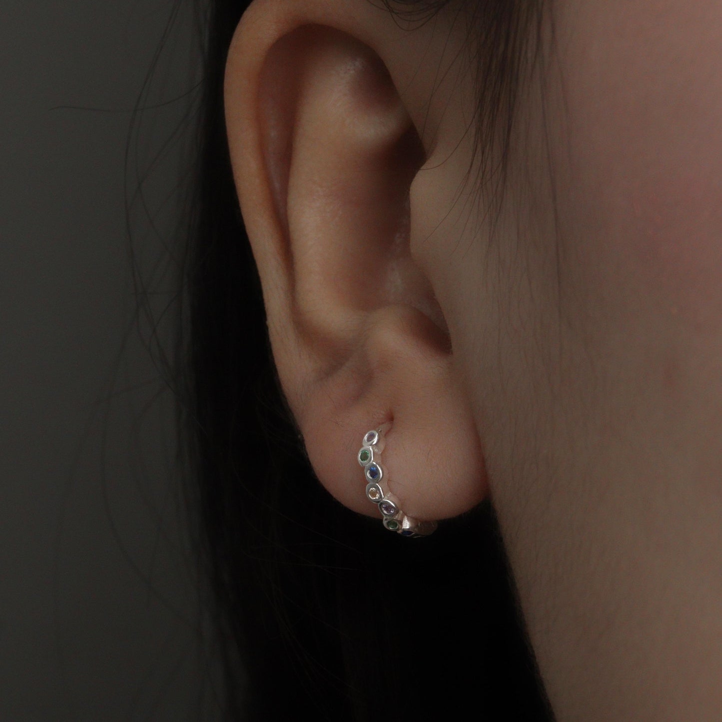 CARINE S925 Silver Colorful Embedded Huggie Hoop Earrings