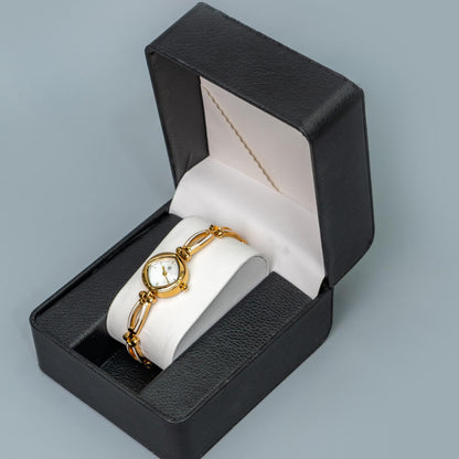CHARLOTTE Slim Retro Round White Pearl Dainty Women’s Wrist Watch