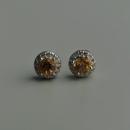 Pawnable Natural Citrine Quartz Gemstone S925 Silver Stud Earrings with AGCL Certification