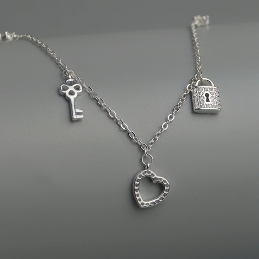 NASIR S925 Silver Lock Key Heart Bracelet
