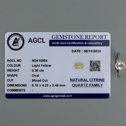 Silver Adjustable Ring Citrine Light Yellow Gemstone Pawnable Women's Accessories with AGCL Certification
