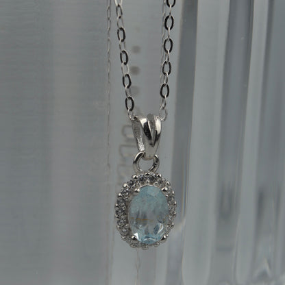 Oval Pendant Natural Topaz Gemstone S925 Silver Chain Necklace